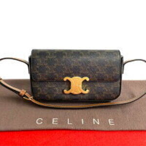 Celine Claude Triomphe Logo Leather Shoulder Bag Brown